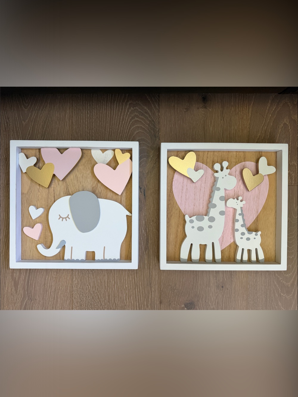 Hobby Lobby Pink White Gray & Gold Nursery Animal Wall Art Set
